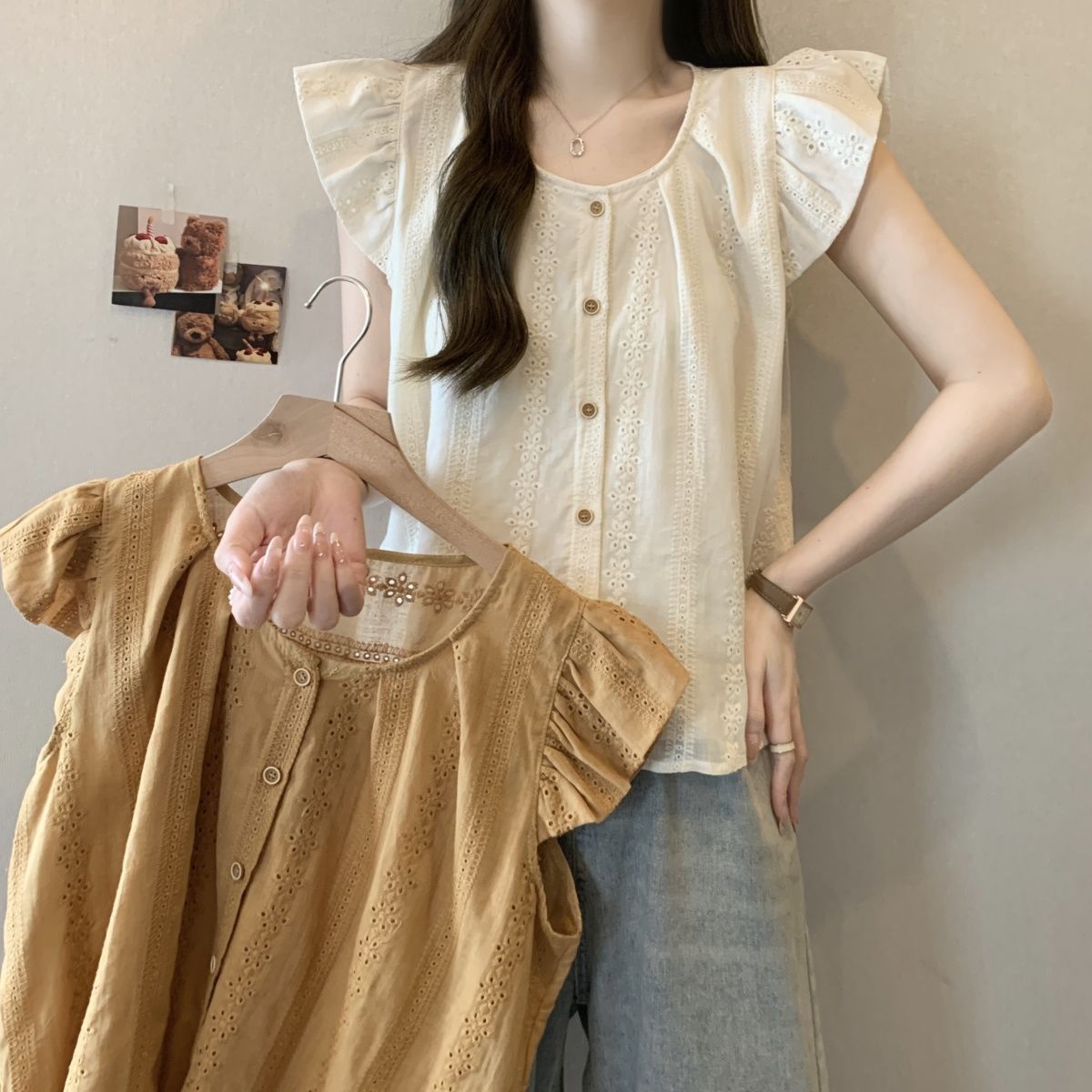 法式蕾絲小飛袖